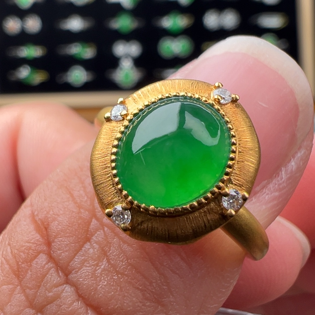 翡翠18K金镶嵌戒指多用款蛋面8.3