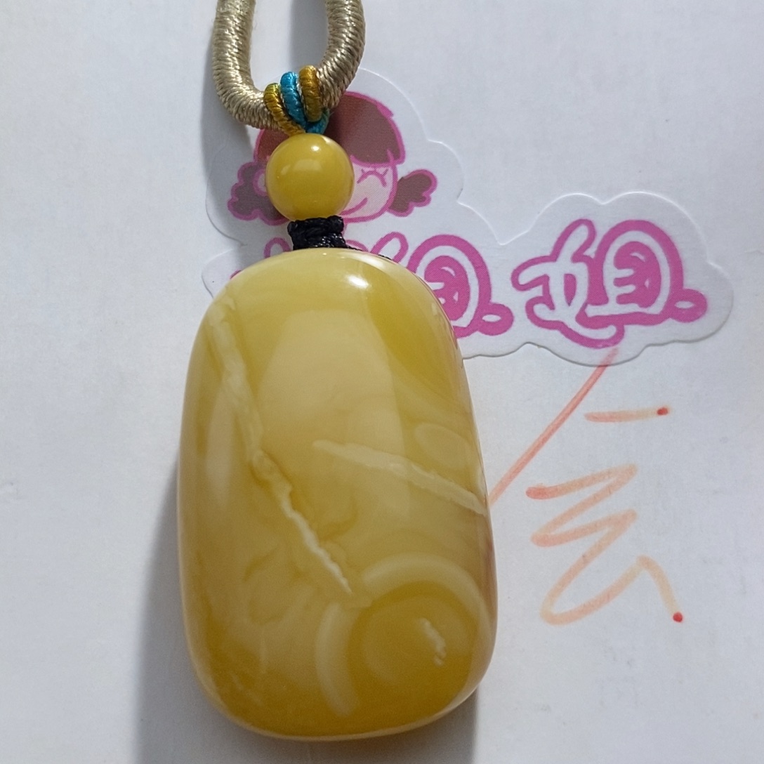 定制琥珀14K金镶嵌蜜蜡吊坠