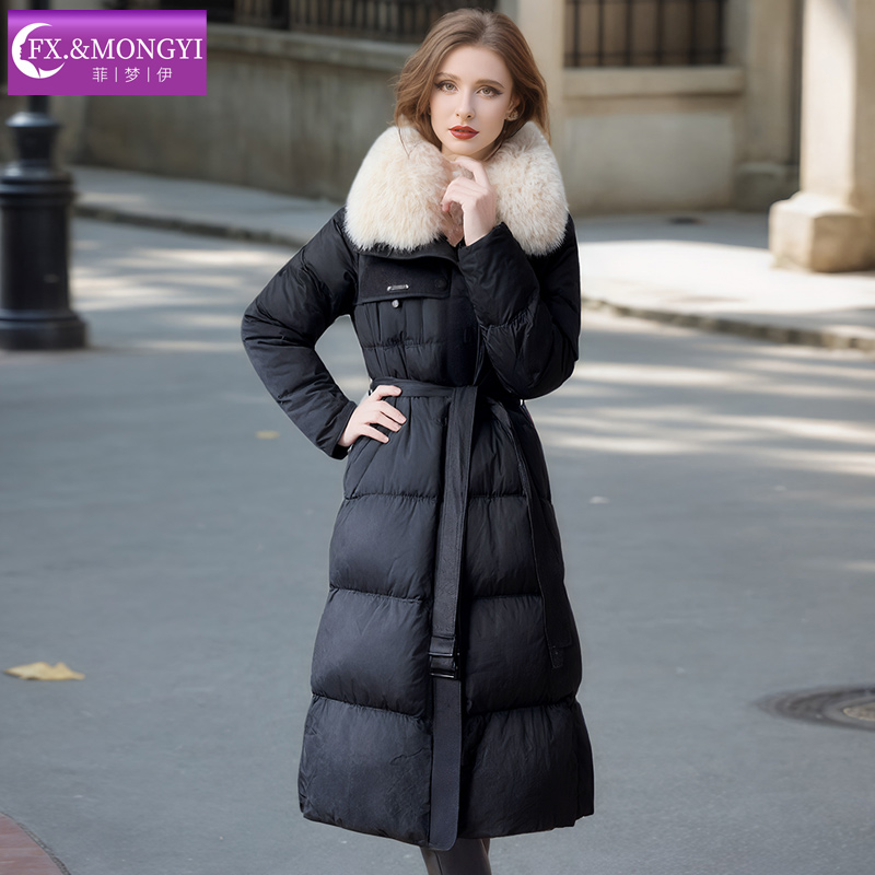 菲梦伊新款时尚桑蚕丝狐狸毛鹅绒服修身大气羽绒服FXDY1919