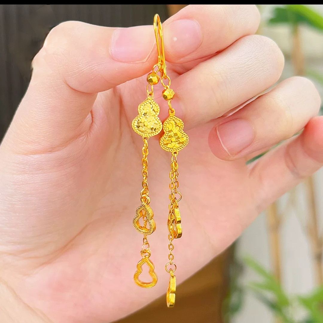 铜合金耳饰 龙鳞葫芦流苏长款吊坠轻奢时尚