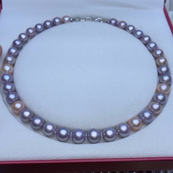 淡水珍珠项链未镶嵌10-11m香芋紫 混彩
