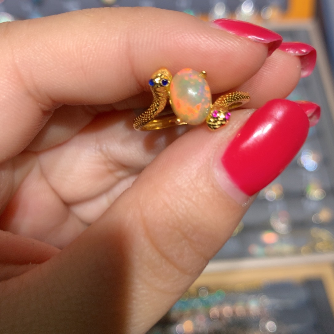 银S925镶嵌欧泊欧泊戒指l