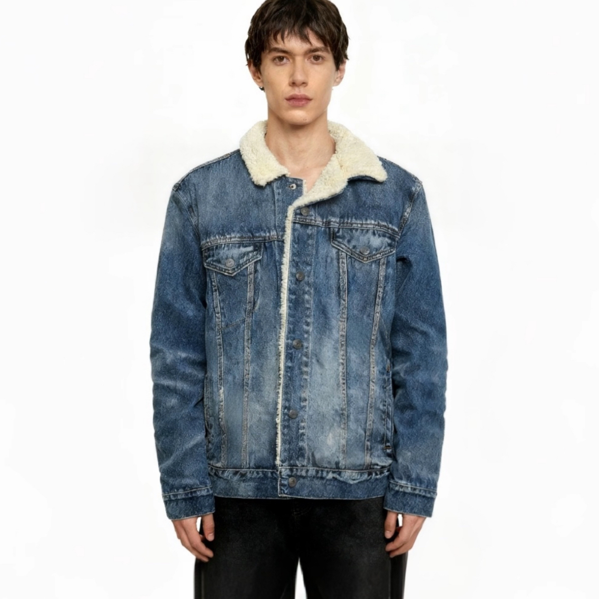 冬季保暖加绒牛仔夹克棉服夹克水洗上衣复古