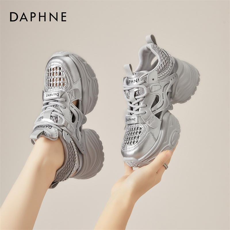 Daphne/达芙妮镂空透气网鞋女厚底老爹鞋百搭时尚休闲鞋小白鞋