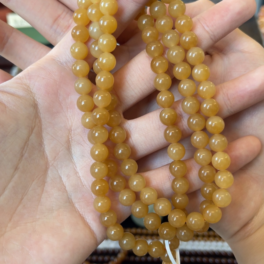 和田玉（糖玉）未镶嵌手链金山全糖8mm108珠串