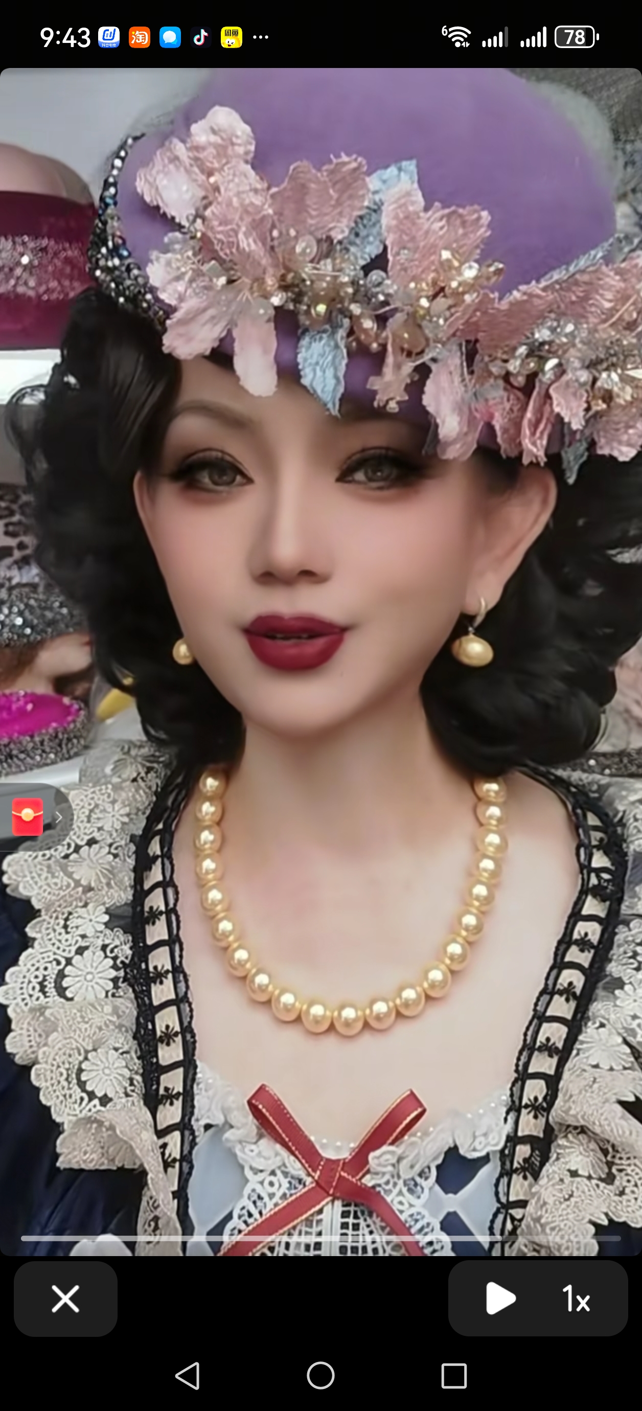 柔和紫色重工水钻时尚流行复古高档优雅旗袍搭配头饰帽子女士蕾丝