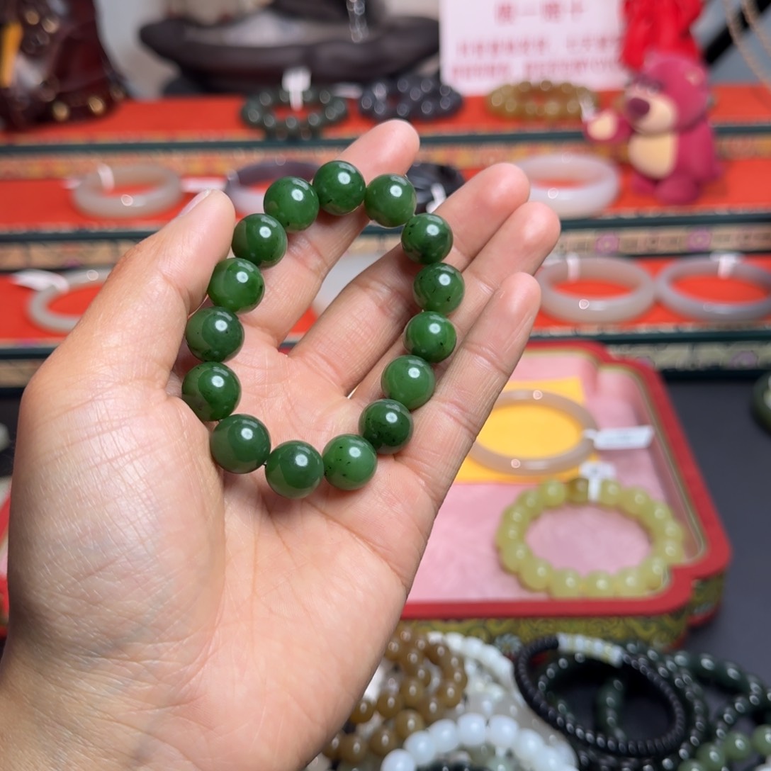 和田玉手串未镶嵌和田玉卡13碧玉手串