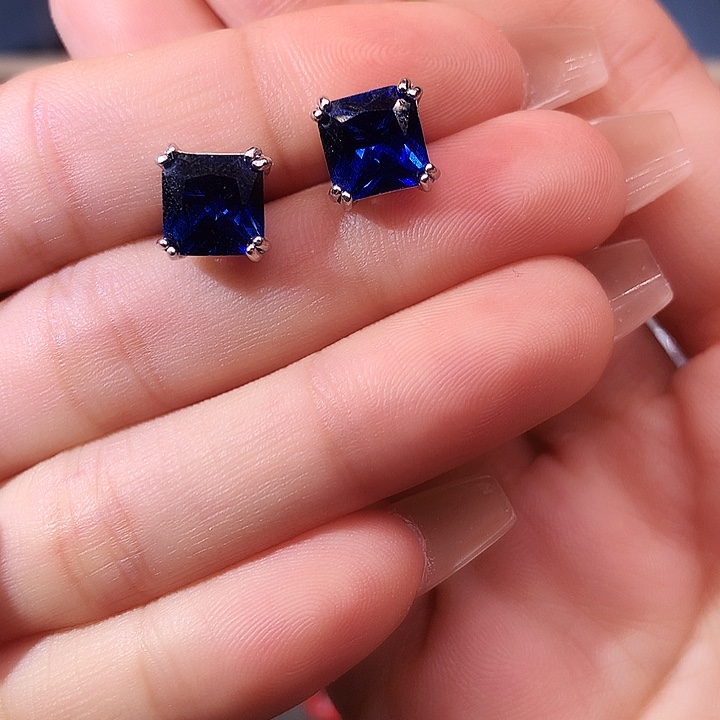 蓝宝石耳饰银S925镶嵌