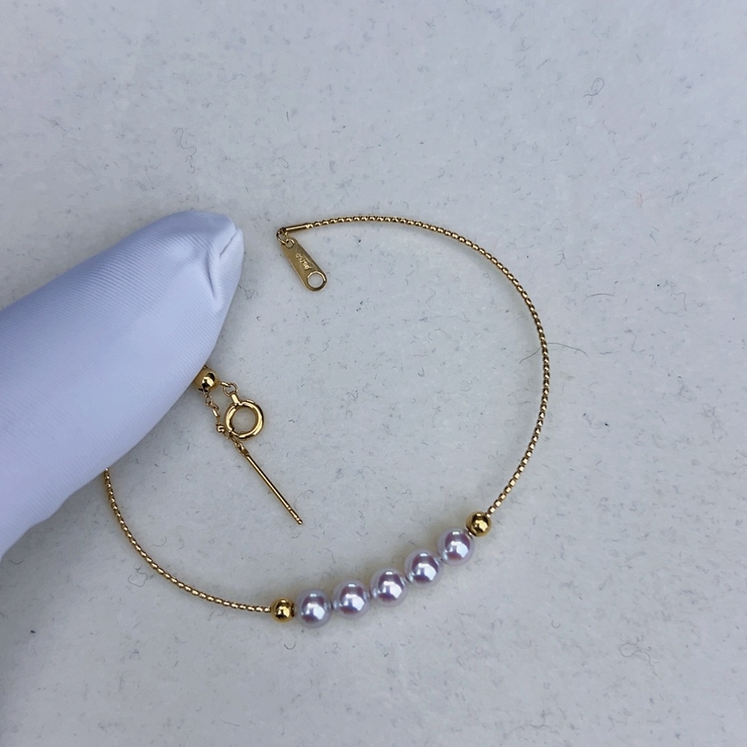 海水珍珠海水akoya五珠手链4-5mm18K金镶嵌