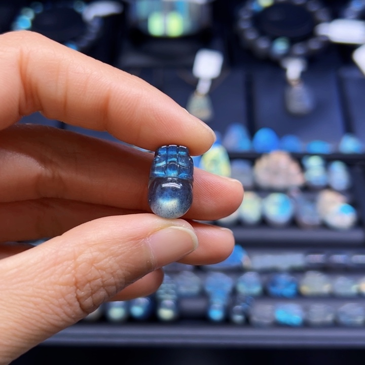 拉长石裸石未镶嵌招***豆打通孔