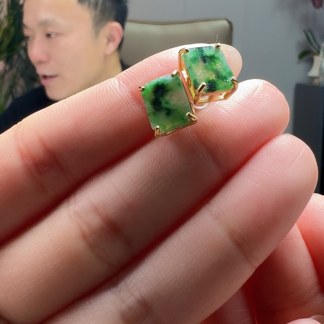 翡翠耳饰银S925镶嵌天然