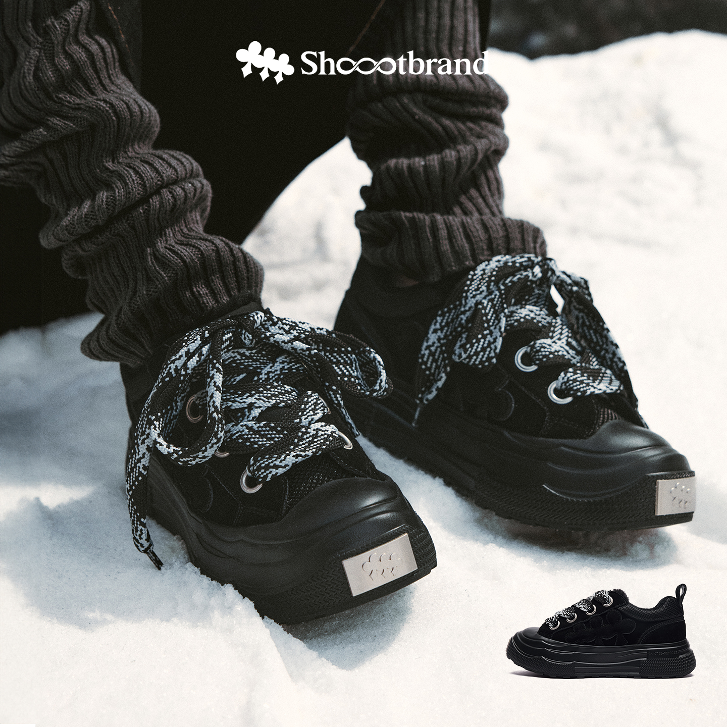 【冬季新品】黑绒重奏板鞋厚底增高梅花鞋秋季琥珀流光SHOOTBRAND