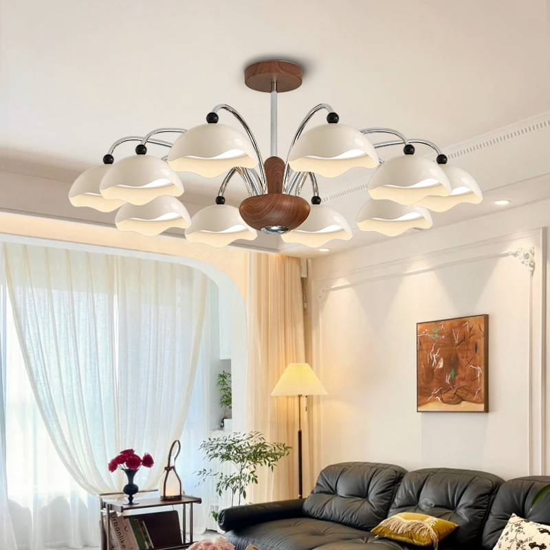 中古蛋壳客厅吊灯美式复古高级感2024新款中山法式主卧室灯具风扇