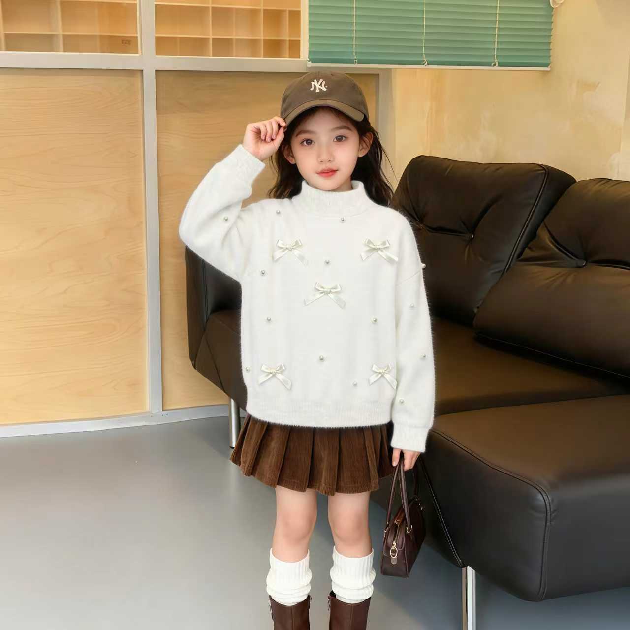 GP汤圆童装【绒绒暖意】冬季韩系甜美轻奢盯珠蝴蝶结毛衣 YA-3446