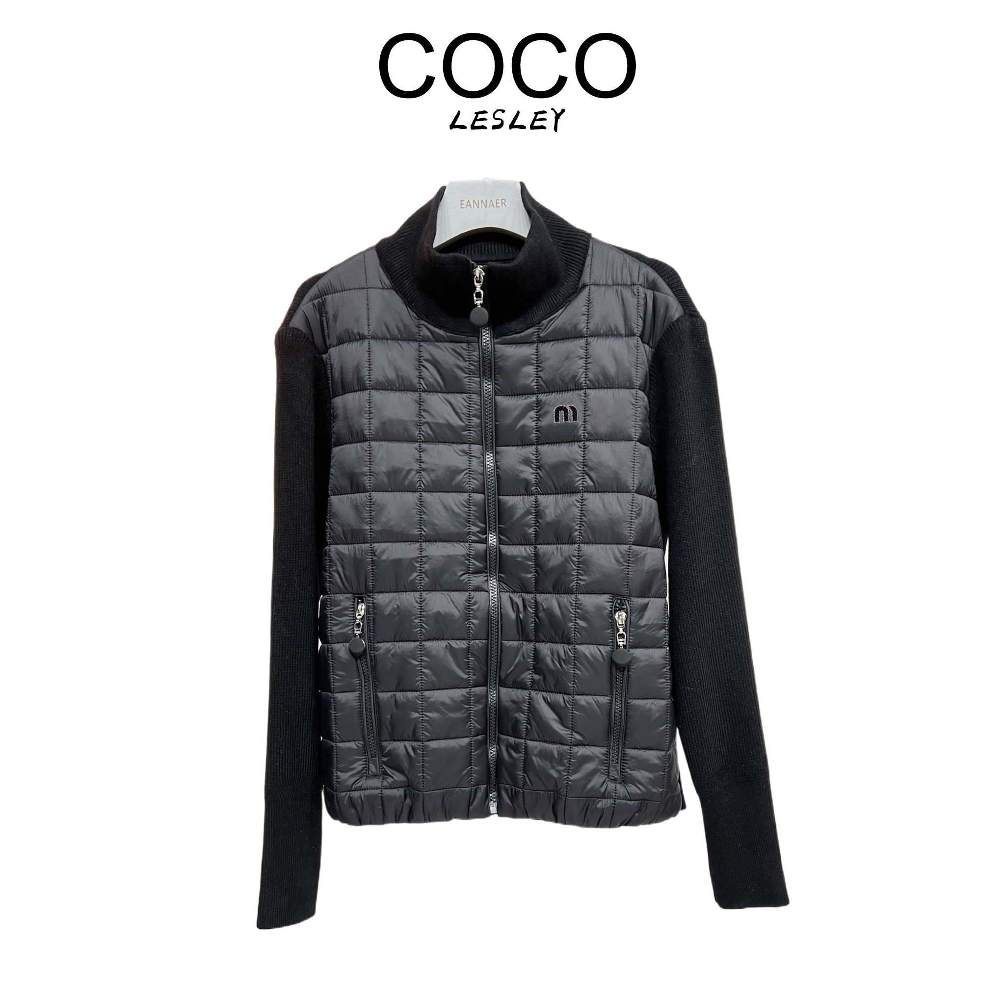 【COCO LESLEY】M家羊毛针织拼接电脑裥缝立领棉服冬季保暖时尚上衣