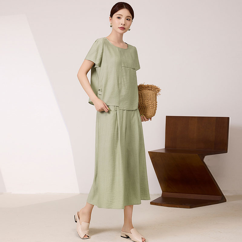 【香嘉怡新品】XJYE70141女士亚麻短袖袖宽松时尚七分裤套装夏季
