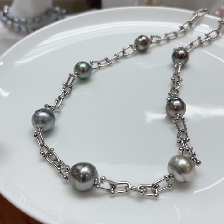 海水珍珠套链银S925镶嵌