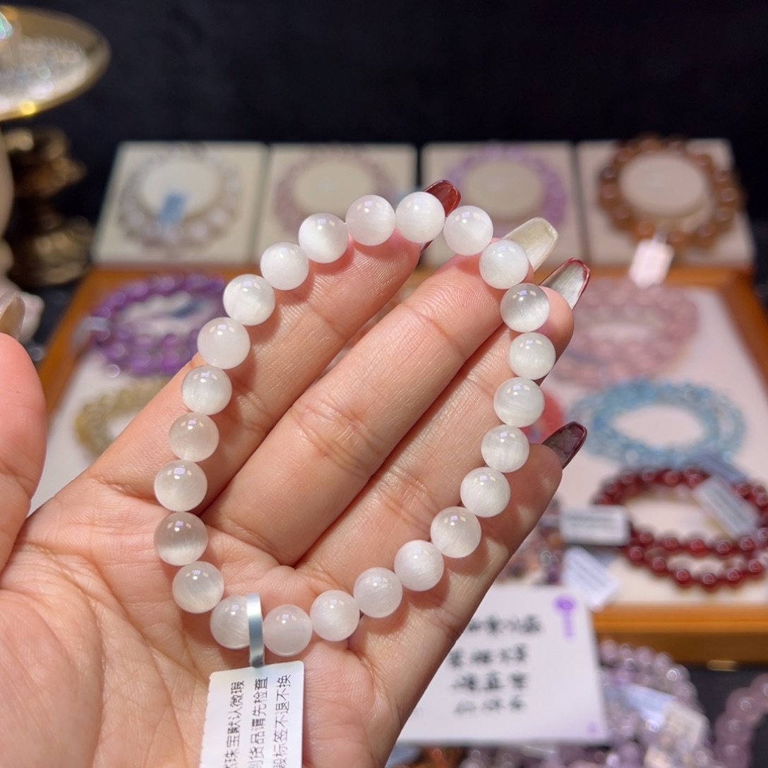 水晶手串未镶嵌猫眼白兔毛8m m