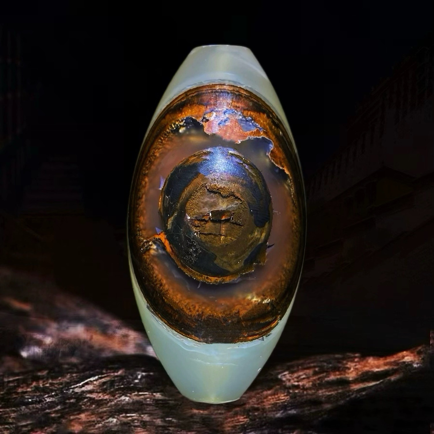 蒙天珠九眼石页岩精品优质白料意境一眼天然老玛瑙天眼珠吊坠实拍