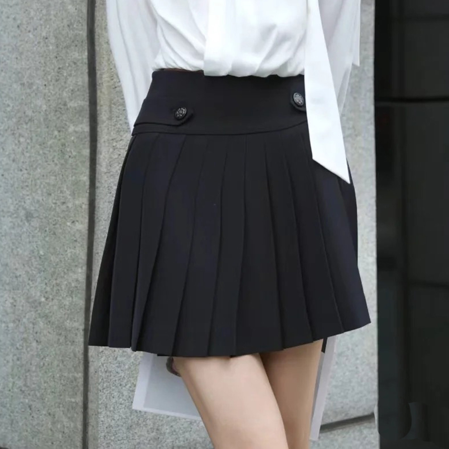 【商场同款】减龄学院风高腰A字百褶半身裙显瘦纽扣女团短裙120053