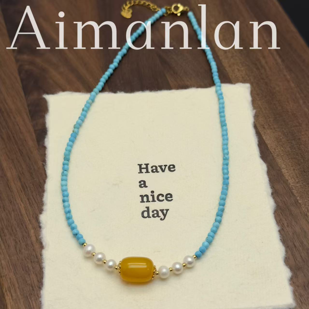 艾蔓岚新中式松绿黄玛瑙串珠女新款复古锁骨链轻奢小众项链A6104