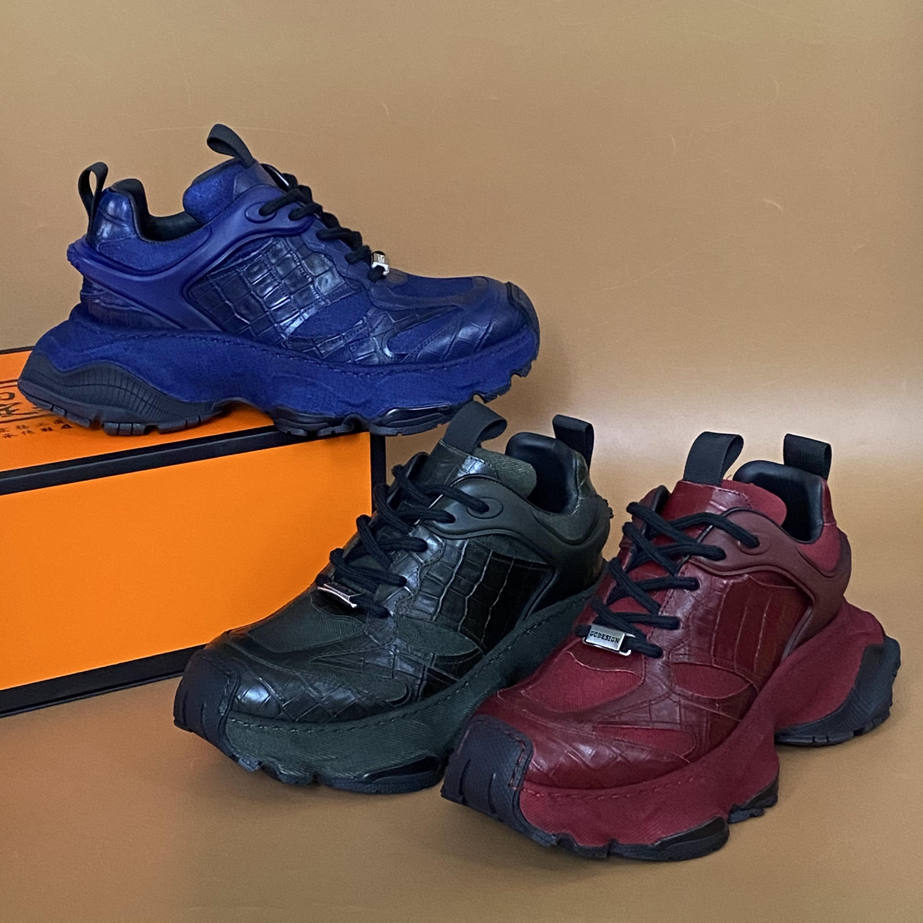 高端鳄鱼皮时尚休舒适老爹鞋男鞋