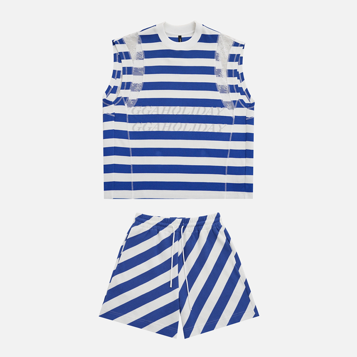 GG潮牌集合芯悟 夏季休闲百搭宽松舒适复古条纹时尚套装 152667/6