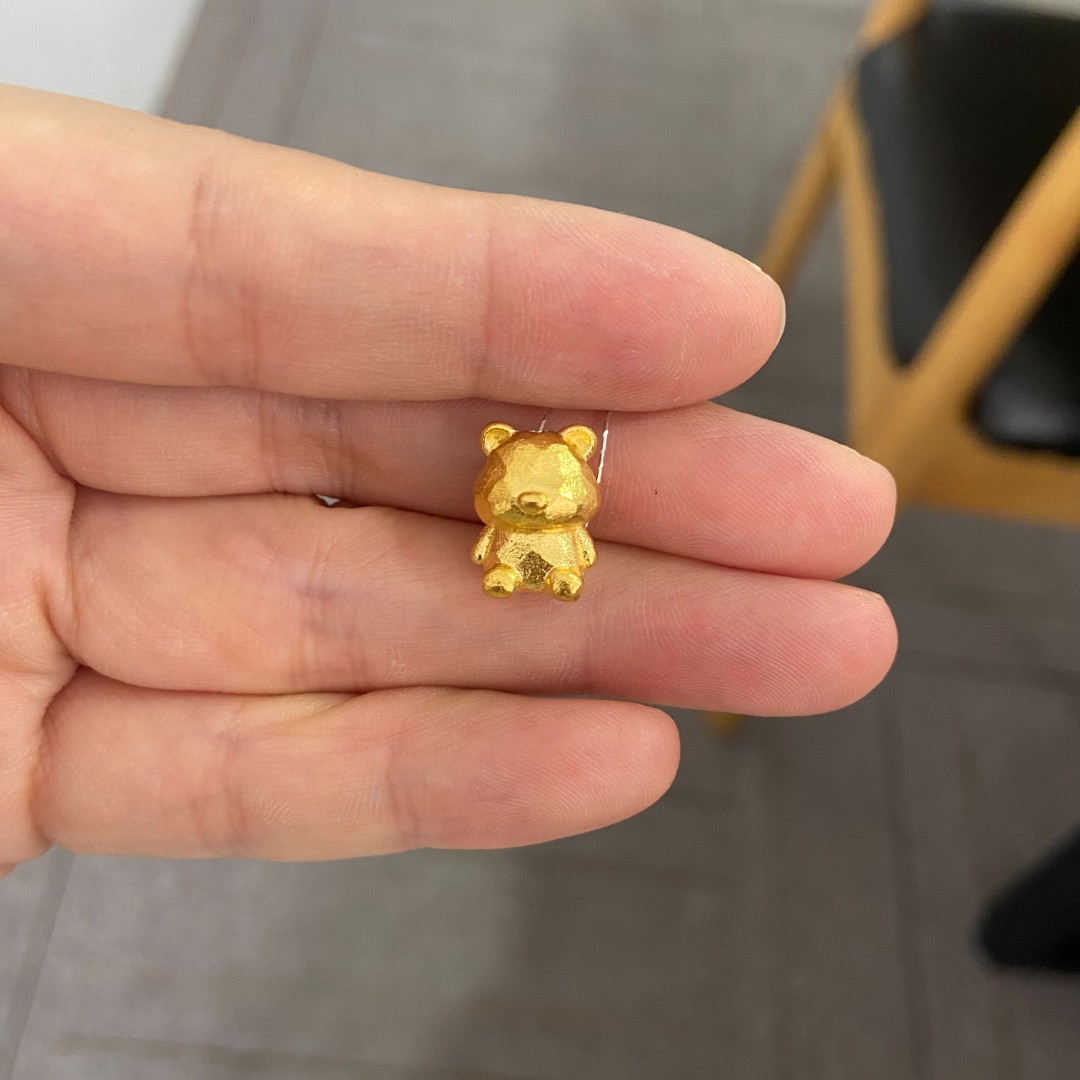 小熊通孔 足金999 