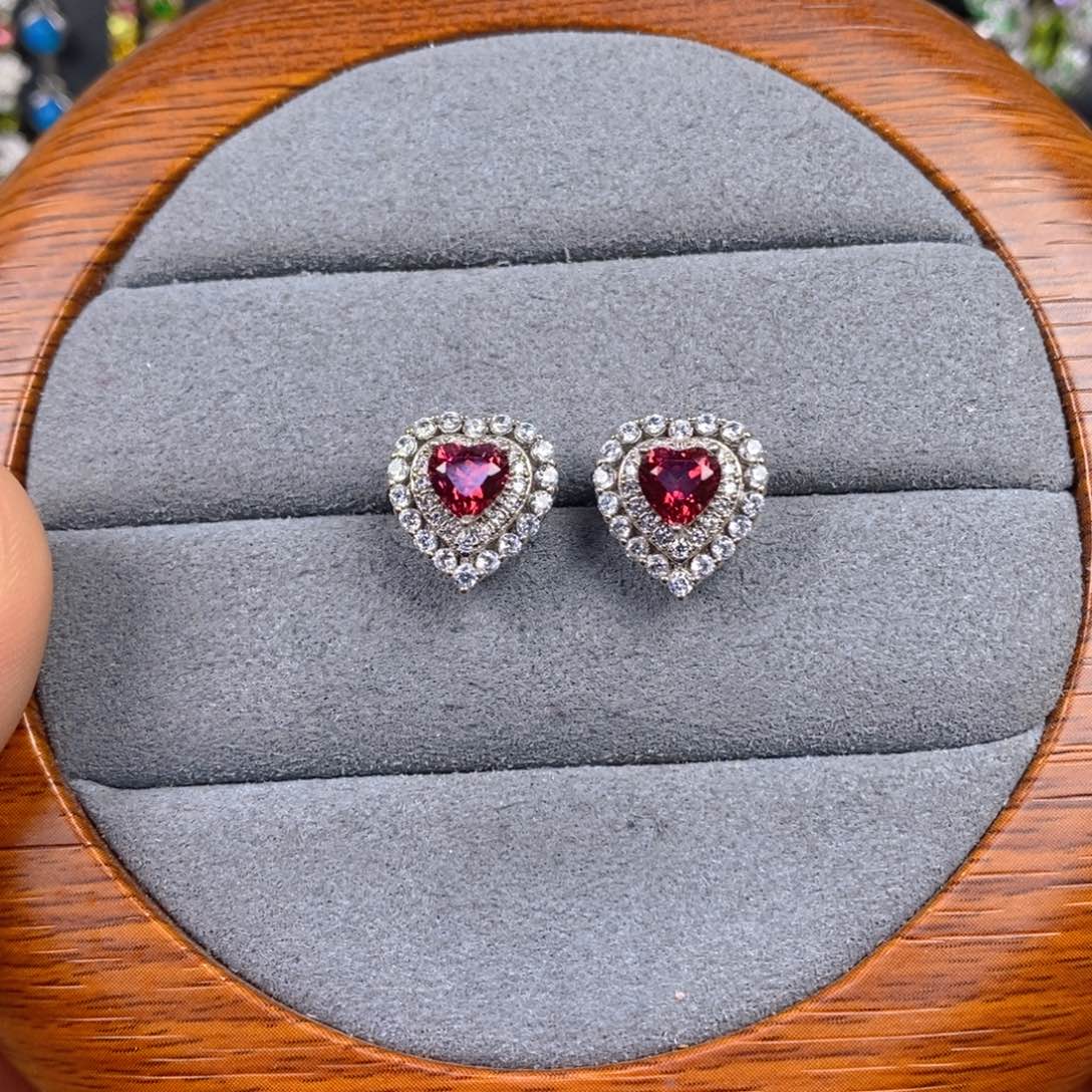 石榴石耳饰银S925镶嵌美铝