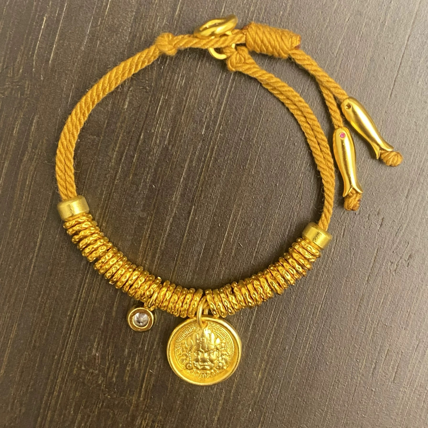 铜合金布艺手链 新中式国潮风古法盘缠小鱼锦鲤手链编织手工