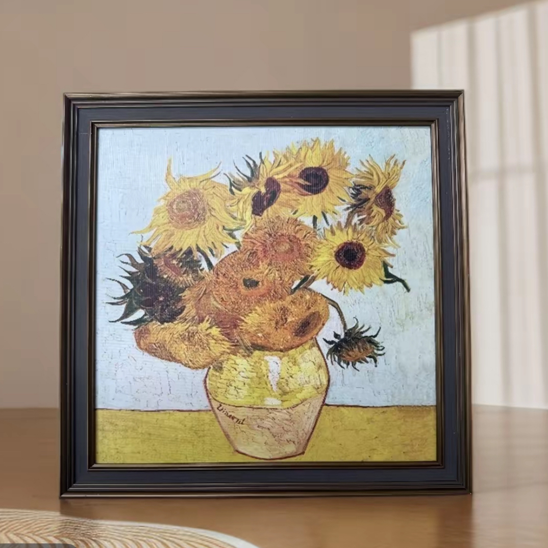 D02梵高向日葵风抽象花卉肌理油画客厅餐厅玄关装饰画40*40