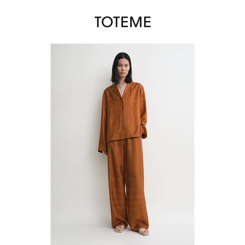 TOTEME女装赤褐色桑蚕丝字母标识刺绣睡衣式衬衫