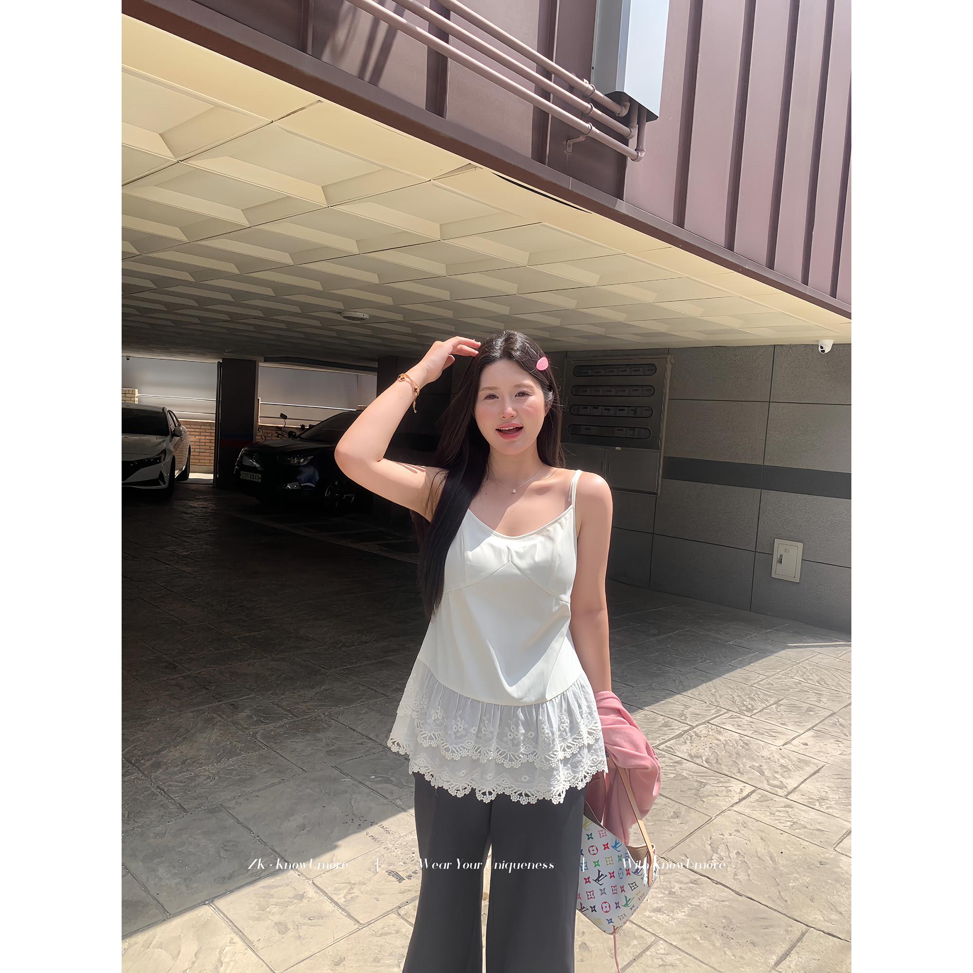 知葵微胖定制【宝藏单品】蕾丝吊带背心荷叶边屁帘无袖上衣BD3232