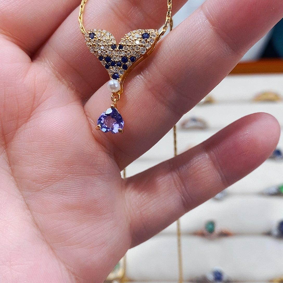 坦桑石颈饰银S925镶嵌