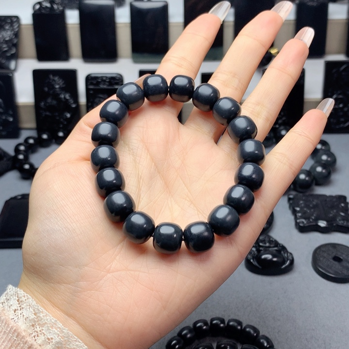 和田玉（墨玉）手串未镶嵌特价12mm