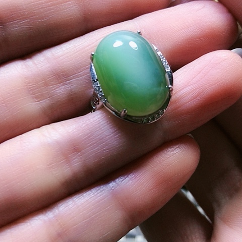 和田玉戒指银S925镶嵌