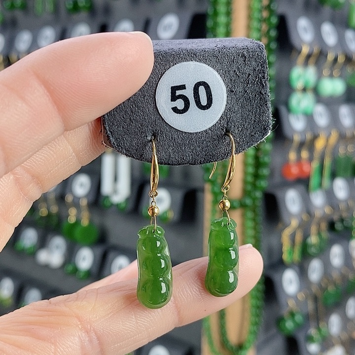 和田玉耳饰18K金镶嵌