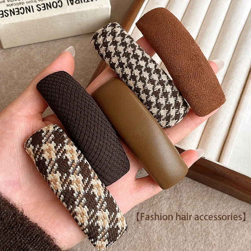 秋冬美拉德皮质千鸟格发夹女边夹侧边刘海前额碎发bb夹后脑勺发卡