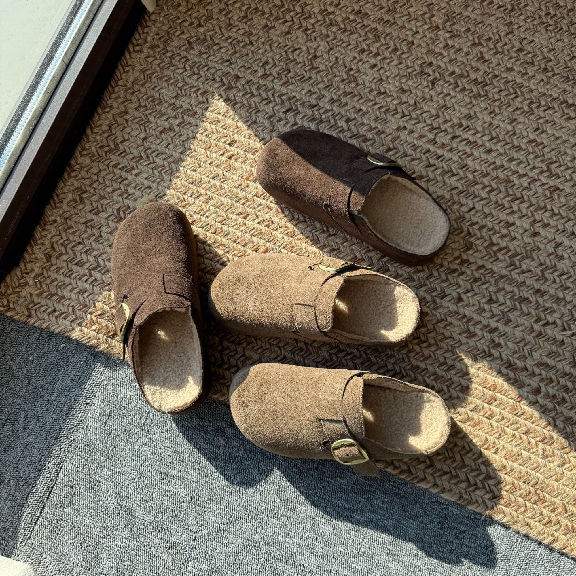 厚底内增高加绒包头半拖鞋女2025冬季新款复古勃肯鞋 MKDN 6716-9