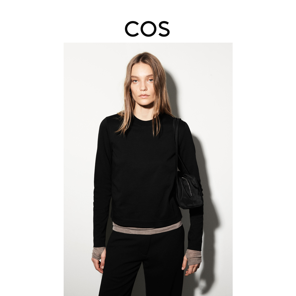 COS女装 标准版型长袖T恤黑色2025冬季新品1325627002