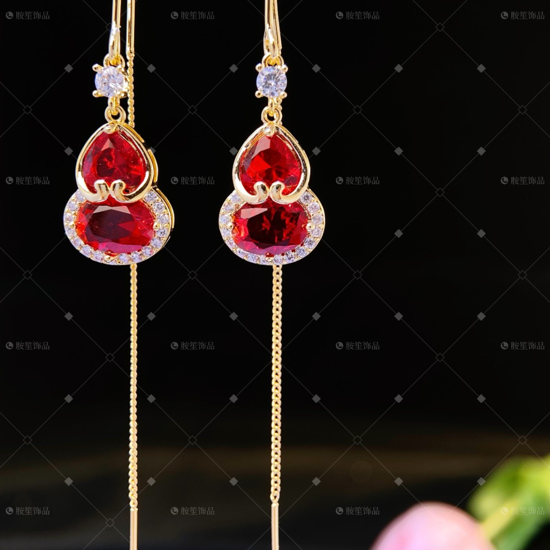 925银合成锆石耳饰 铜合金【福禄连连】重工超闪锆石高级优雅百搭