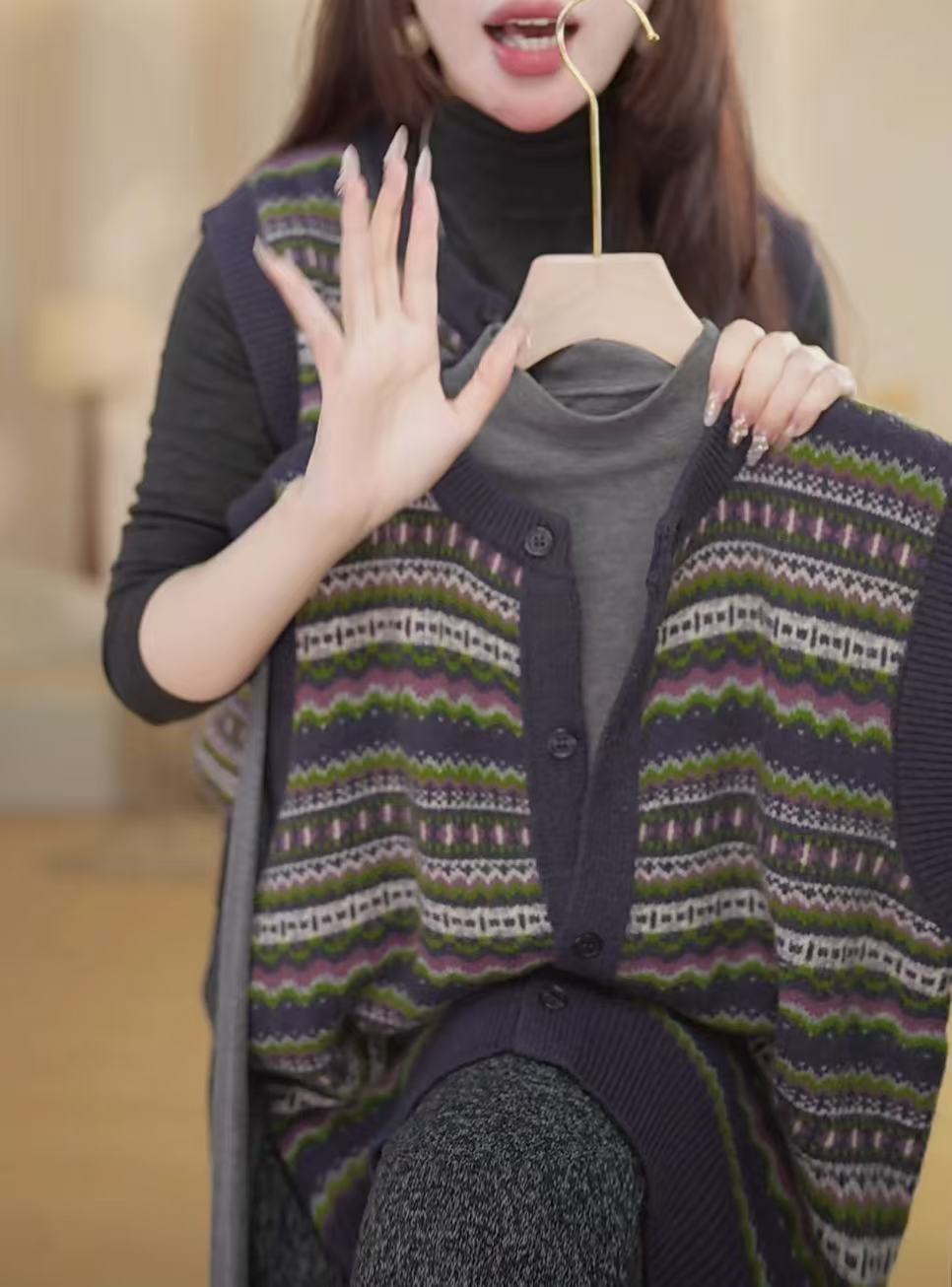 百搭圆领针织显瘦洋气慵懒风舒适叠穿马甲女
