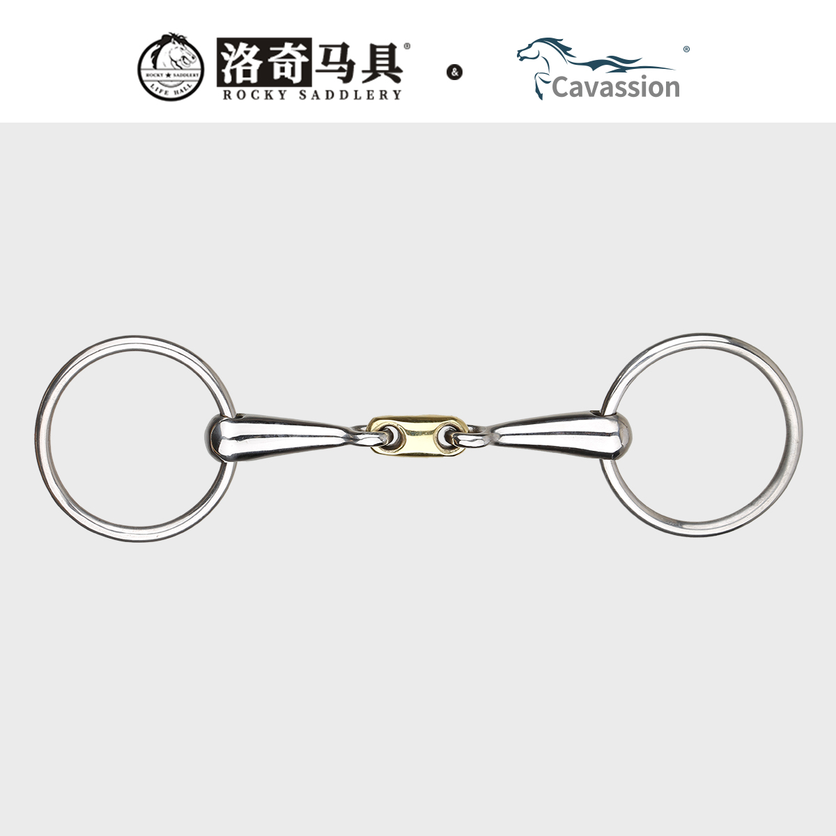  Cavassion游环三节黄铜扣衔铁 口衔 马嚼子 马术马具骑马8209123
