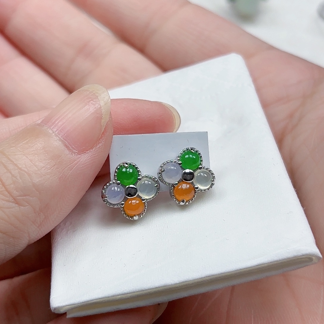 翡翠耳饰银S925镶嵌耳饰