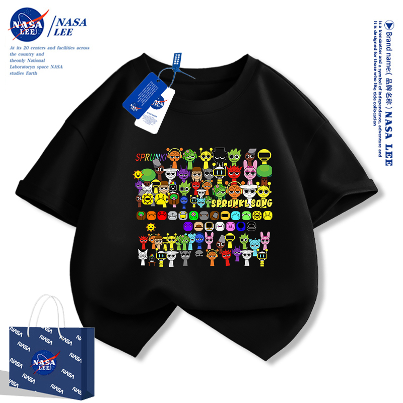NASA节奏盒子衣服儿童短袖t恤sprunki音乐盒子男女童夏季纯棉半袖