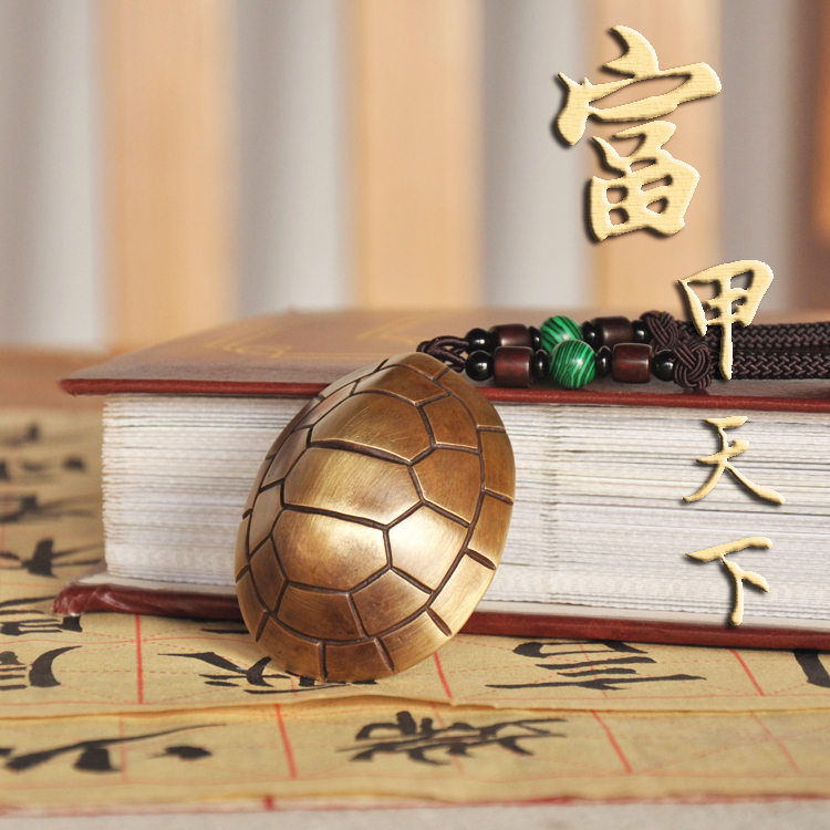 铜万福富甲天下铜雕铜饰手把件龟壳龟甲文玩挂件客厅桌面家居摆件