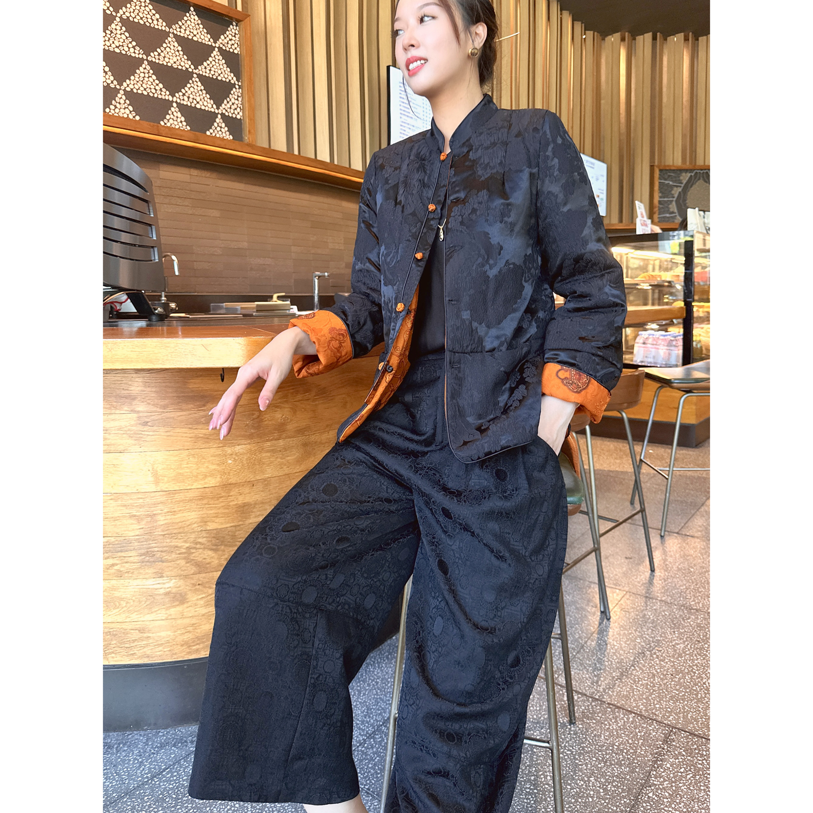 【深圳罗依】原创真丝棉衣女桑蚕丝冠乐绉新中式两面穿休闲宽松棉服