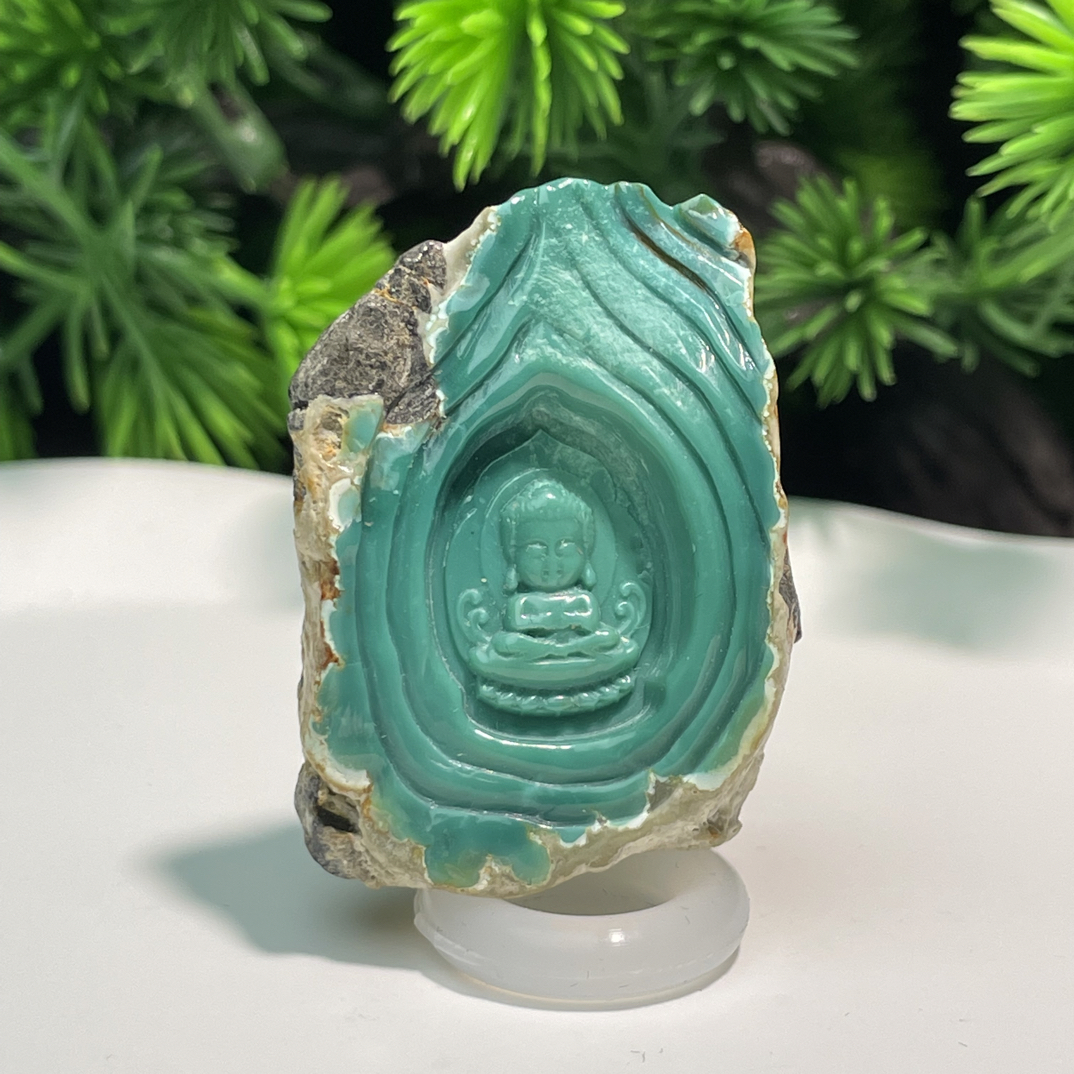 湖北天然原矿高瓷绿松石原皮原色宝宝佛36.1*26*12.6mm