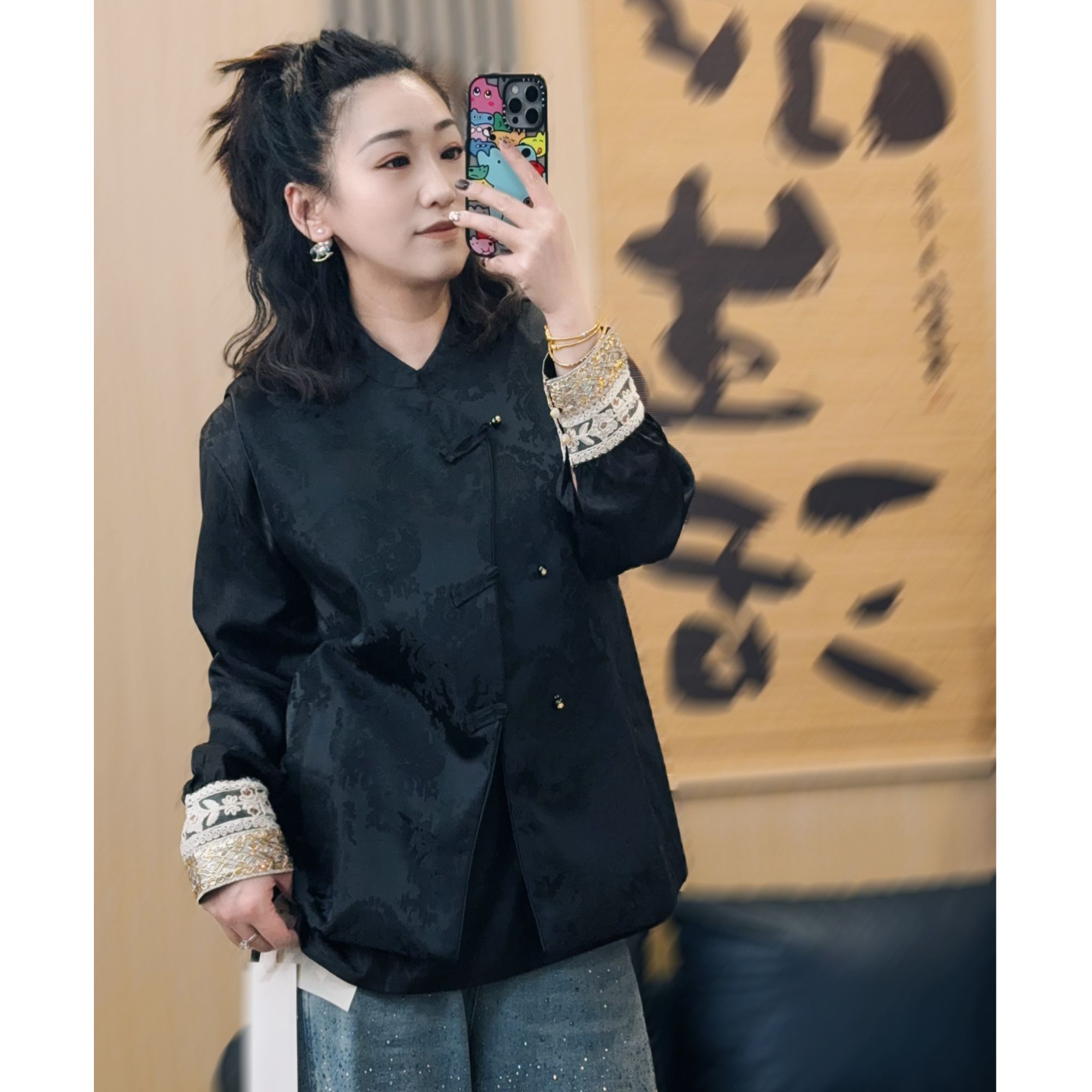 【不加绒】新中式中国风提花斜门襟马甲上衣