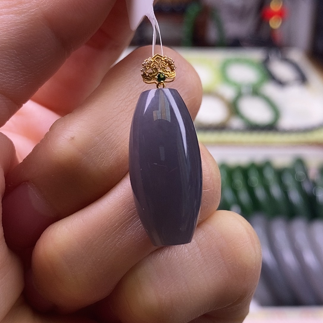 颈饰未镶嵌和田玉金镶烟紫勒子吊坠